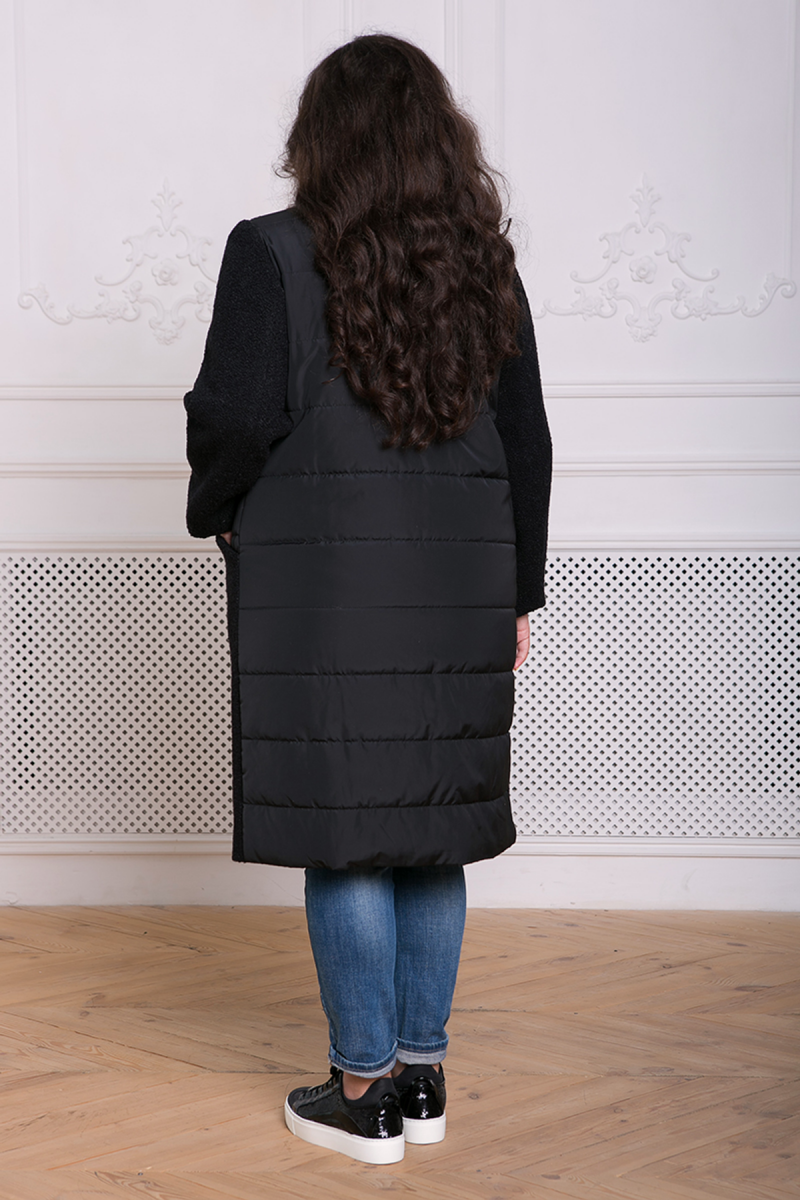 00-13038 Комбинированное пальто ПИРС черное - Victorya-Shop.com