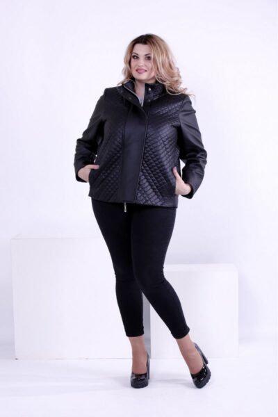 Черная стильная куртка со вставками из эко-кожи 00-133720 - Victorya-Shop.com