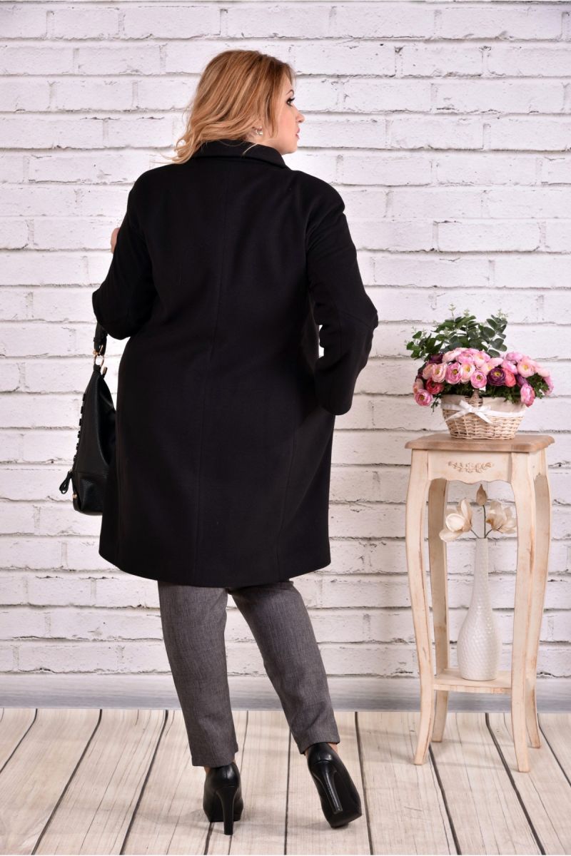 Черное пальто классического кроя 00-133730 - Victorya-Shop.com