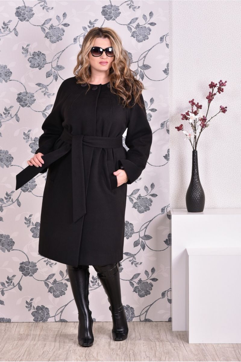 Черное пальто классического кроя 00-133732 - Victorya-Shop.com
