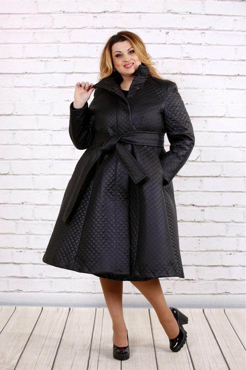 Черное стеганное пальто  00-133727 - Victorya-Shop.com