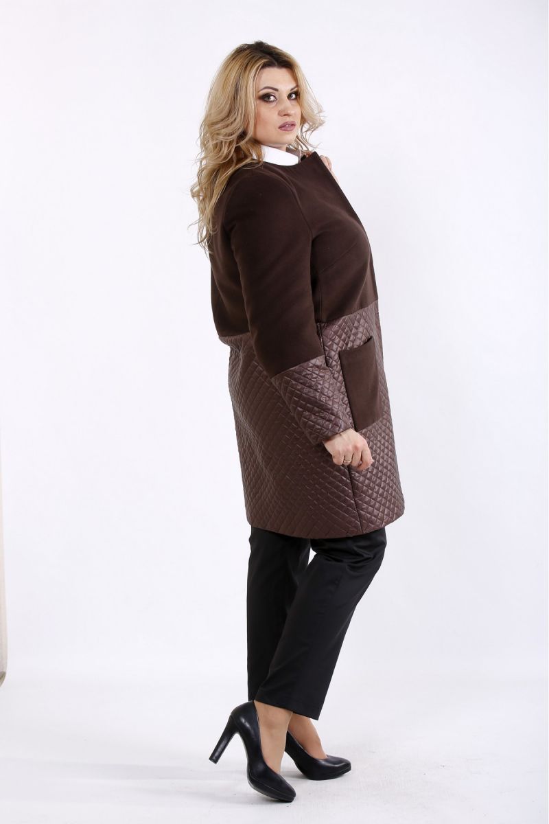 Комбинированное пальто коричневый   00-133713 - Victorya-Shop.com