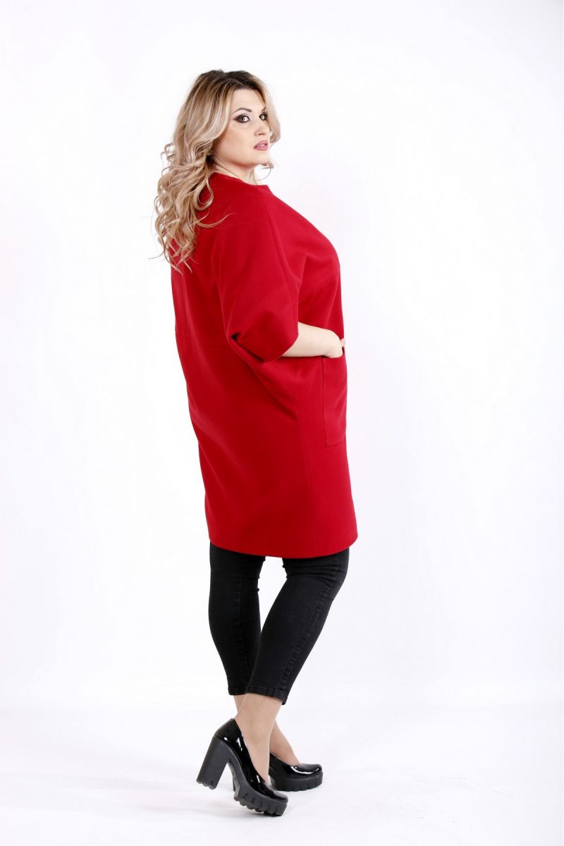 Красное демисезонное пальто из кашемира 00-133718 - Victorya-Shop.com
