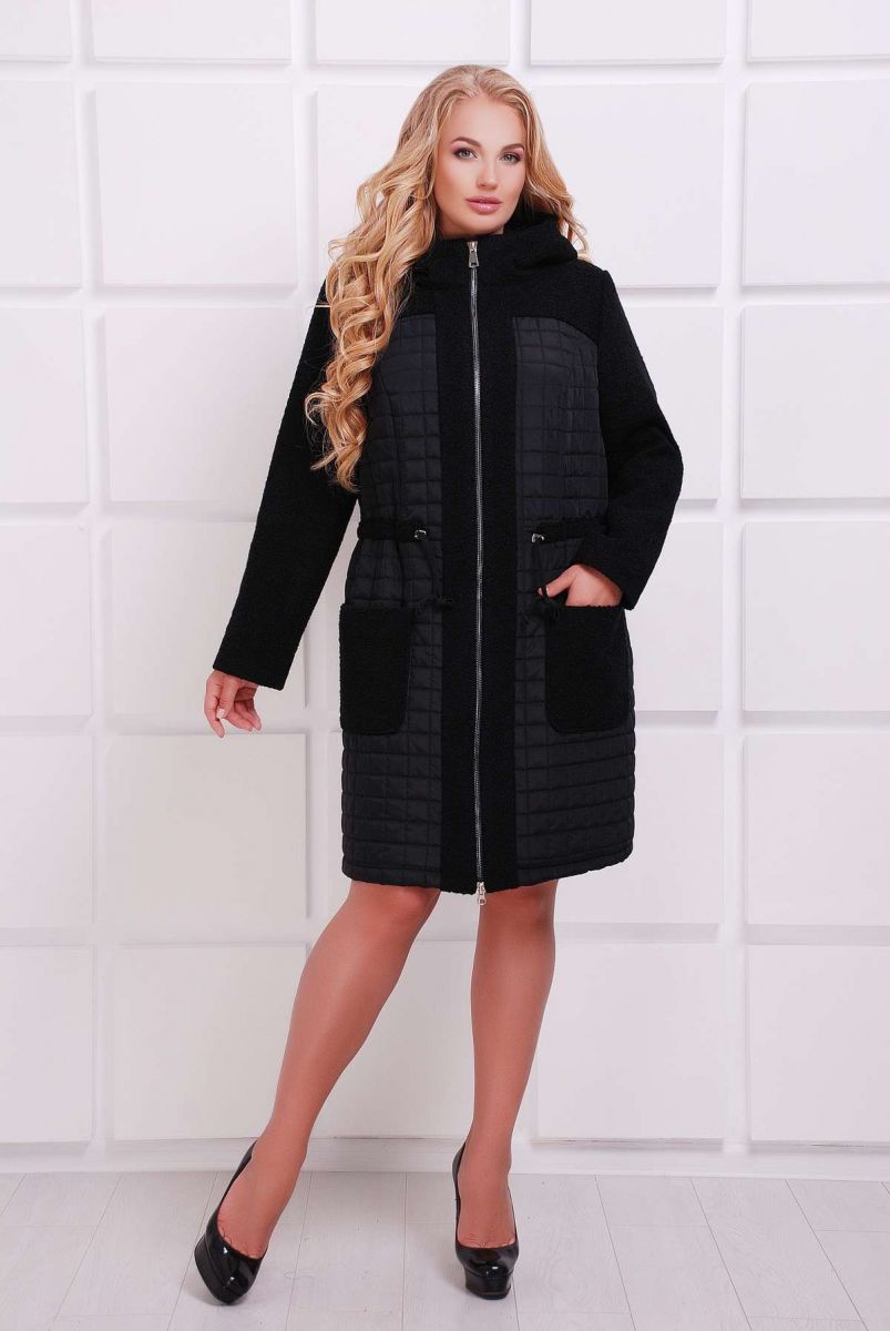 Легкое комбинированное пальто НОРА черное - Victorya-Shop.com