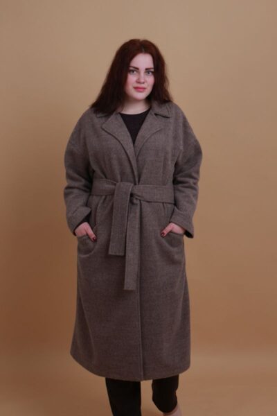 Пальто большого размера  Весна шерсть капучино 000-437 - Victorya-Shop.com