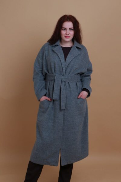 Пальто большого размера  Весна шерсть оливка 000-438 - Victorya-Shop.com