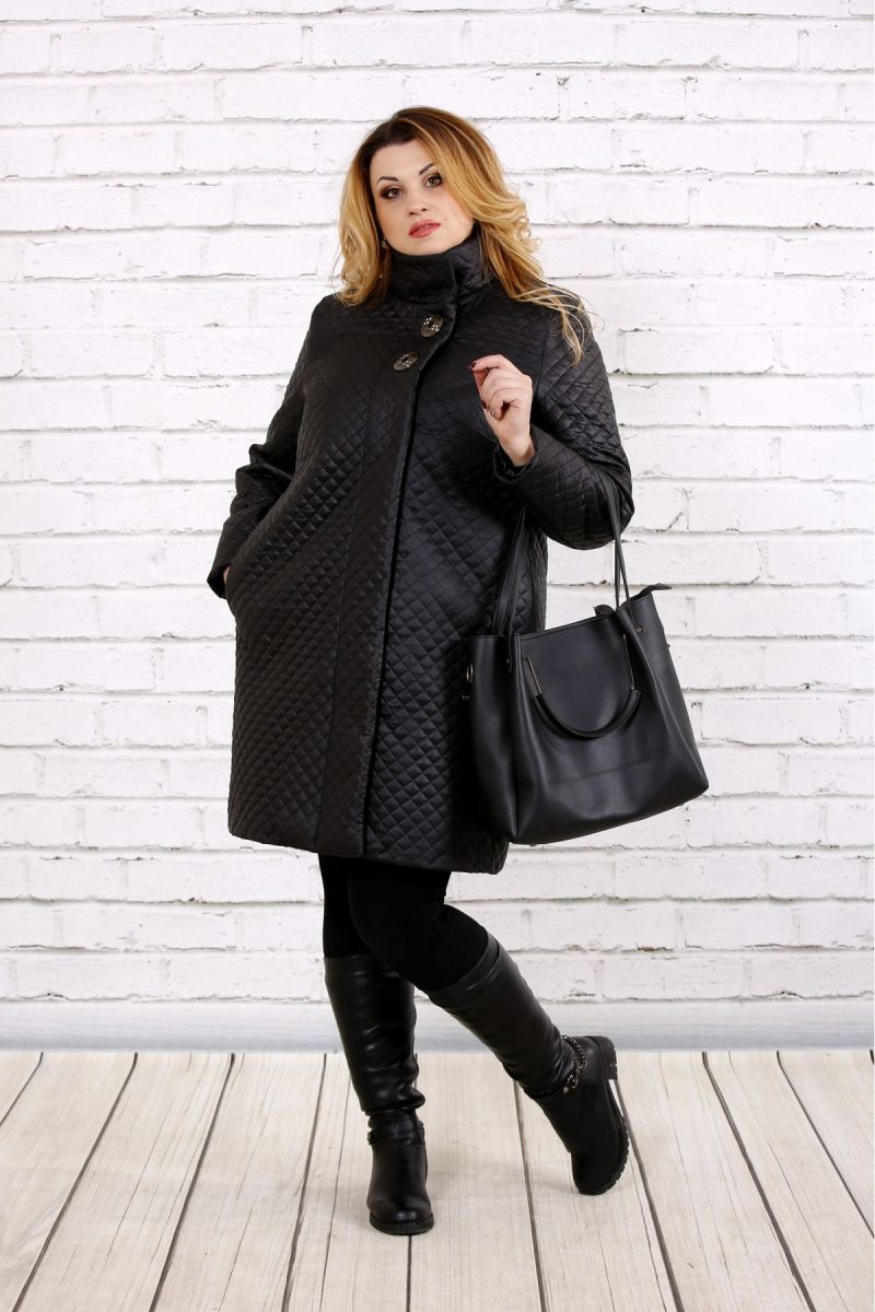 Пальто из плащевки черный  00-133724 - Victorya-Shop.com