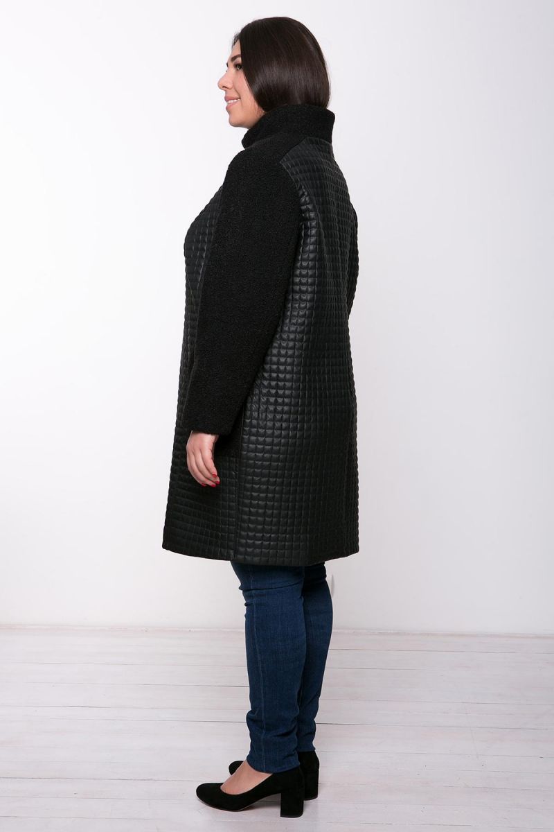 Пальто из стеганой искусственной кожи (квадрат) ЛУСИЯ черное 00-863 - Victorya-Shop.com