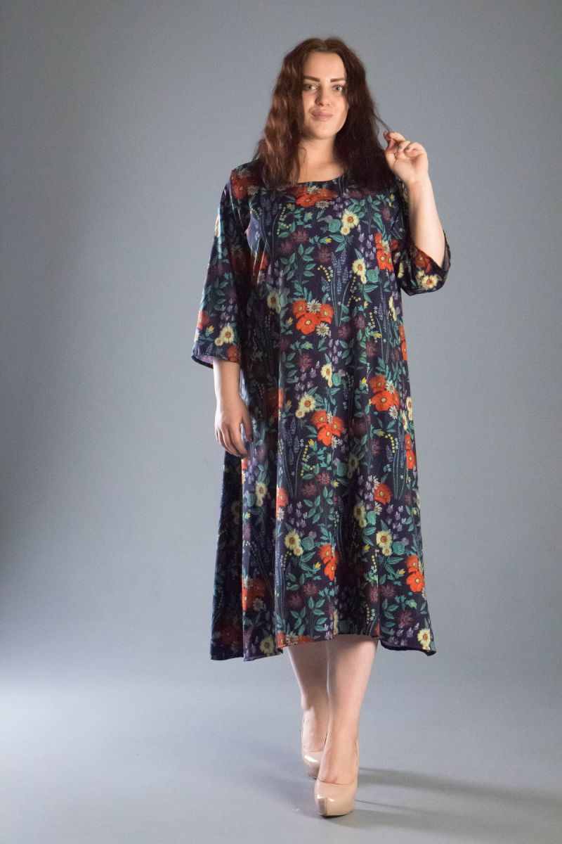 Платье большого размера из ткани софт лето цветочный принт 000-549 - Victorya-Shop.com