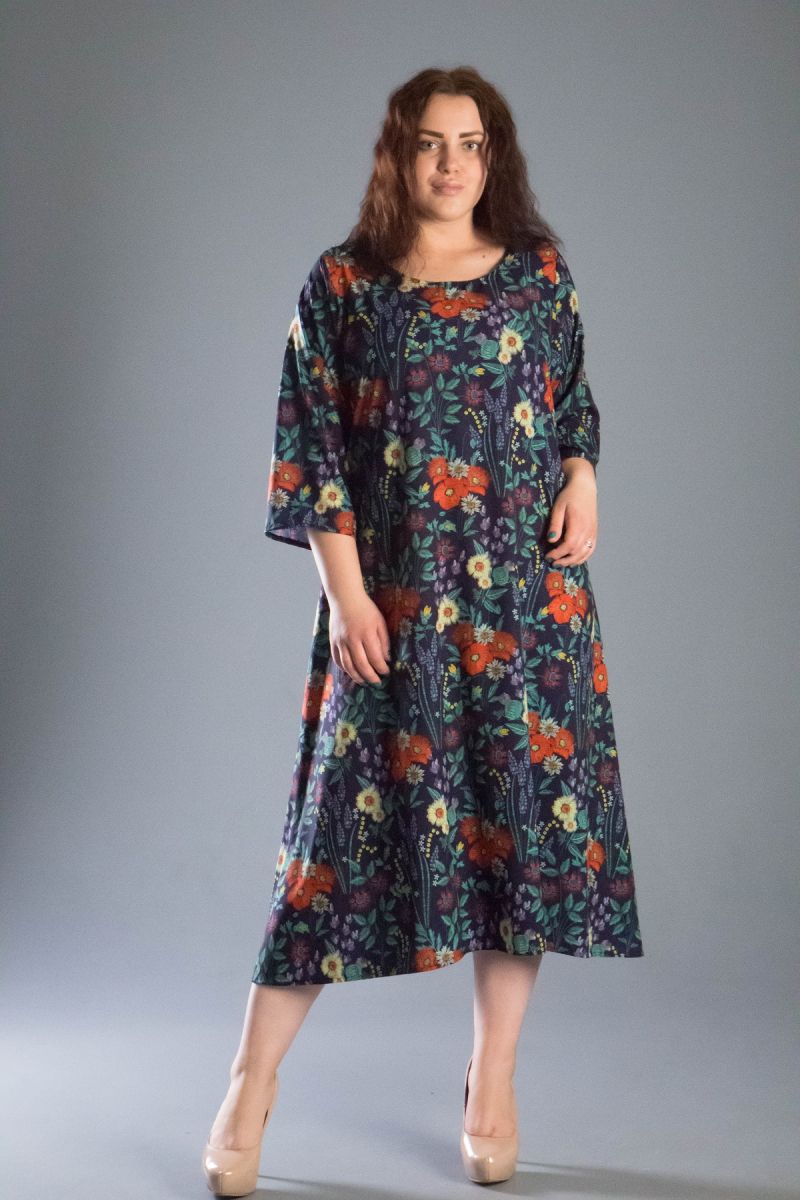 Платье большого размера из ткани софт лето цветочный принт 000-549 - Victorya-Shop.com