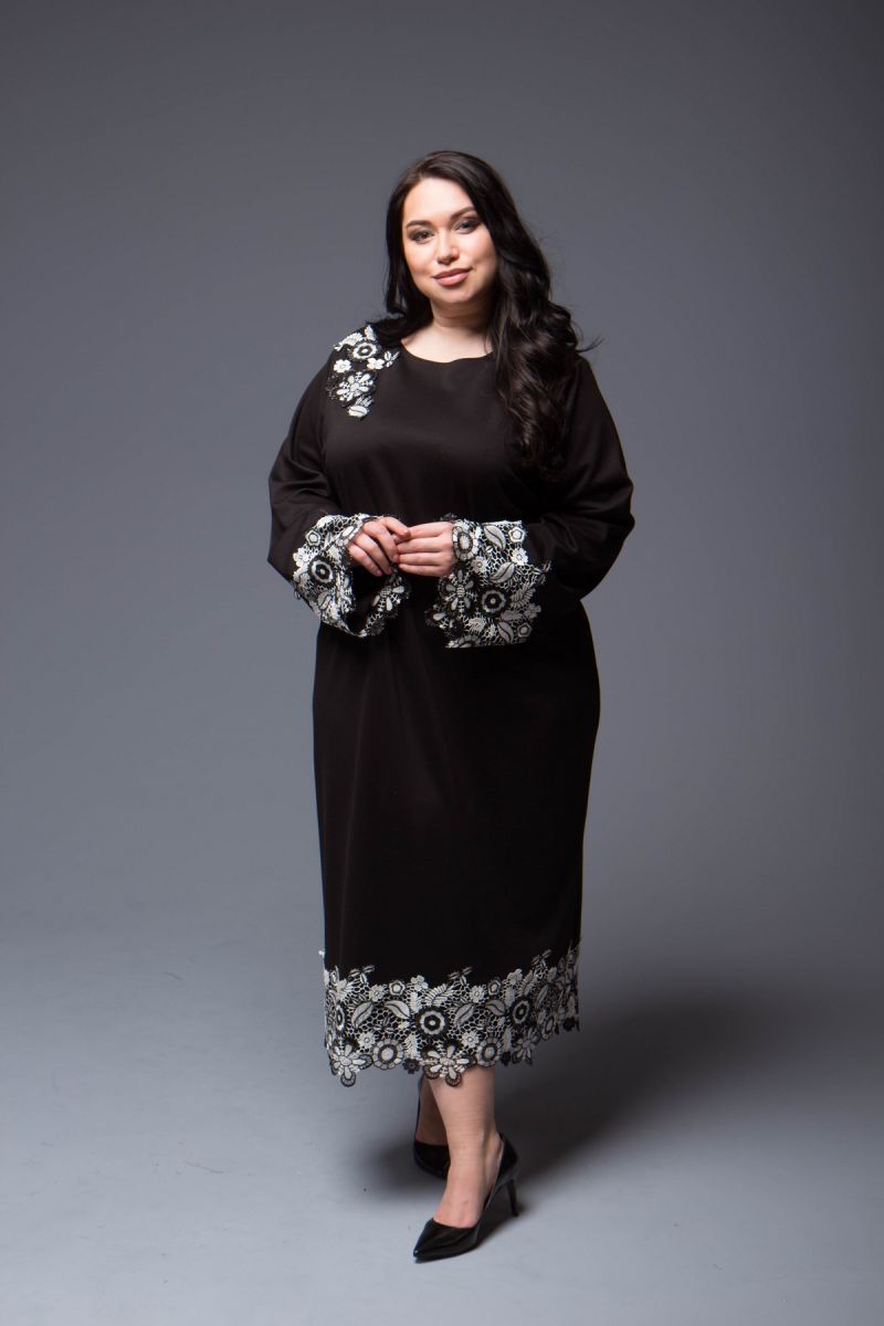 Платье большого размера с украшением вышивка цветы 000-699 - Victorya-Shop.com