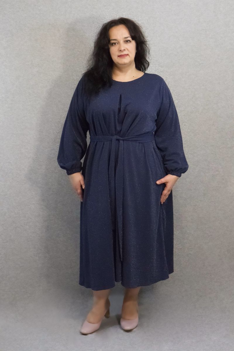 Платье расклешенное к низу с люриксовой ниткой синий 000-619 - Victorya-Shop.com