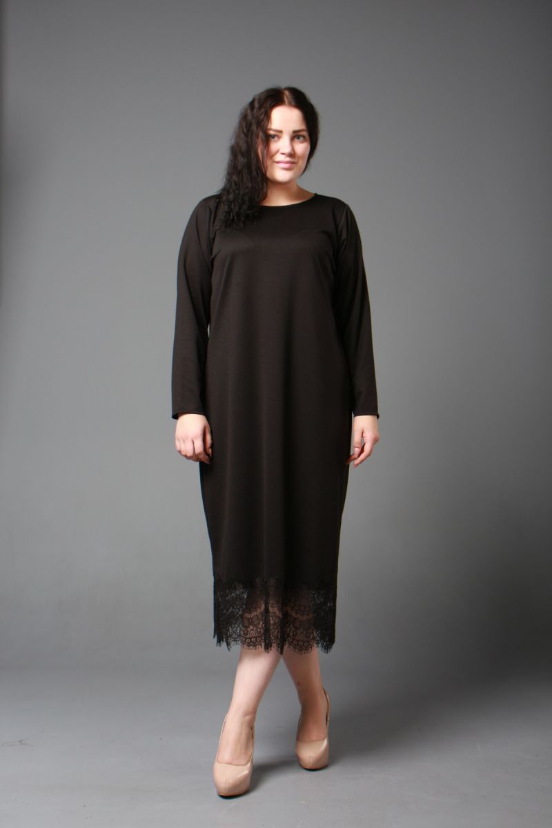 Платье черное большого размера с кружевом 000-602 - Victorya-Shop.com