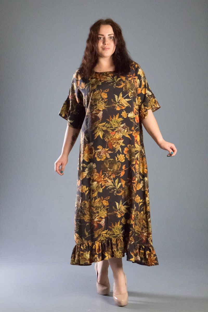 Платье в узоры большого размера из натуральной ткани 000-548 - Victorya-Shop.com