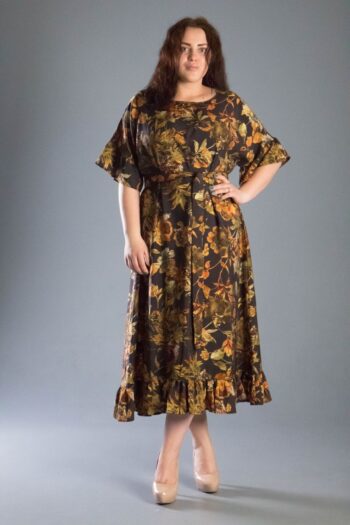 Платье в узоры большого размера из натуральной ткани 000-548 - Victorya-Shop.com
