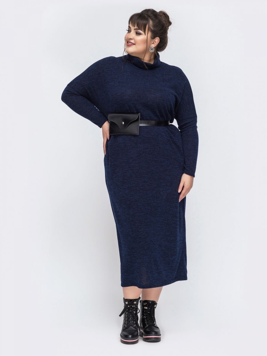 Платье женское из трикотажа ангора большого размера  синий 000-683 - Victorya-Shop.com