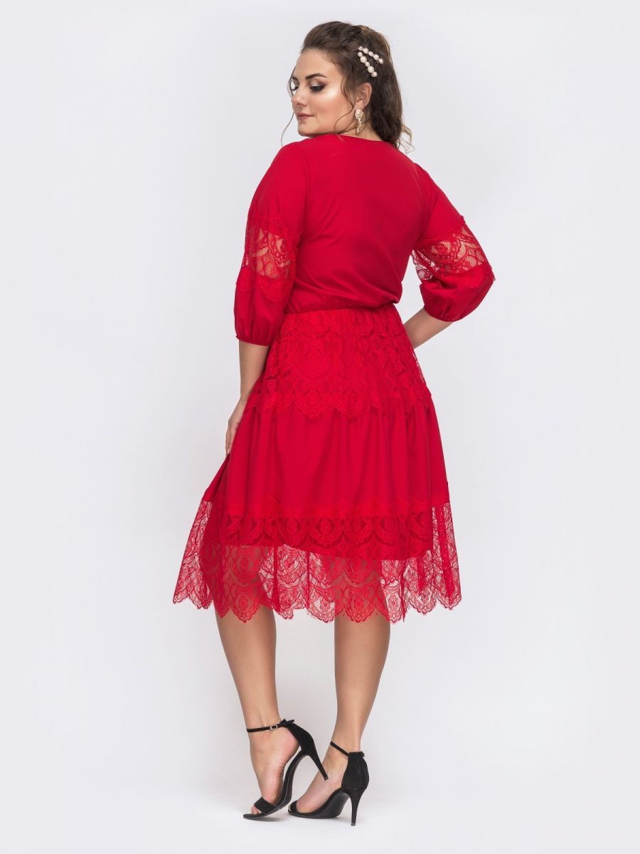 Расклешенное красное платье из струящегося софта 000-365 - Victorya-Shop.com