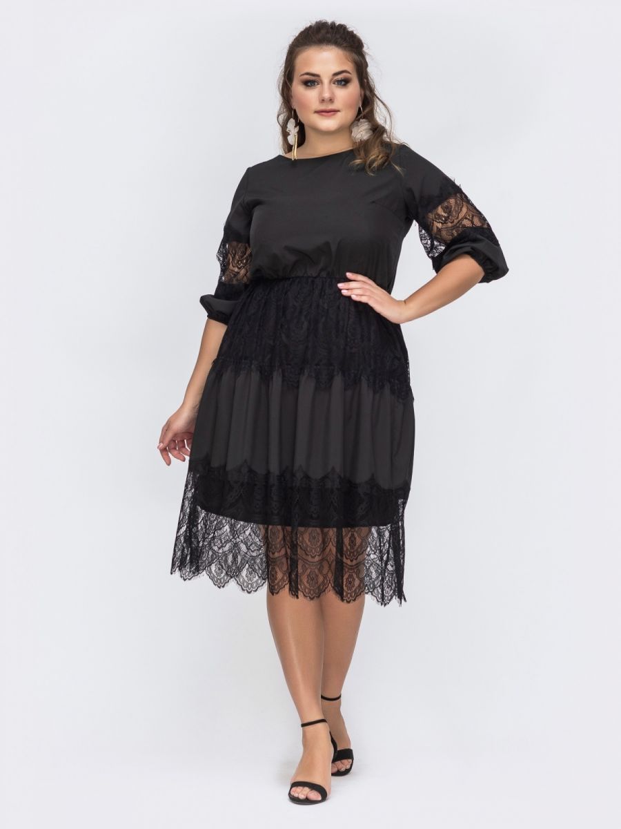 Расклешенное черное платье из струящегося софта 000-364 - Victorya-Shop.com