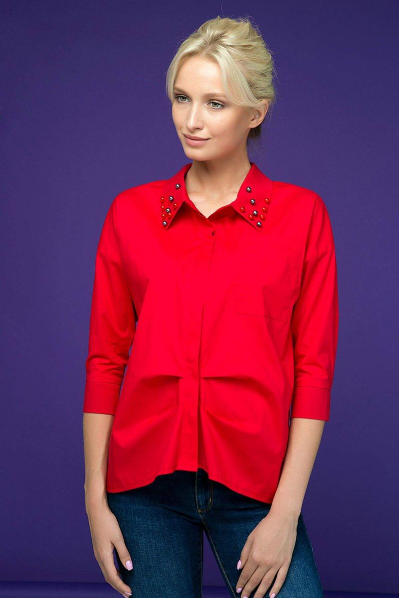 Рубашка с декором из жемчуга TERY красный 00-13382 - Victorya-Shop.com