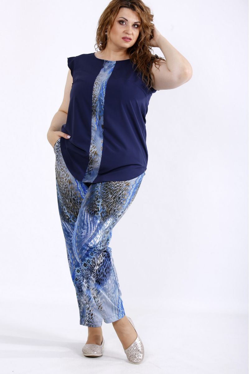 Сине-голубой комплект: блузка и штаны 00-133741 - Victorya-Shop.com