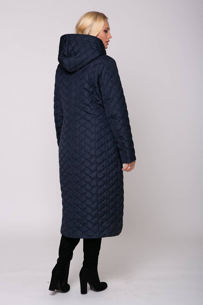Стеганое пальто с капюшоном ЭЛИН темно-синее Демисезонное 00-133692 - Victorya-Shop.com
