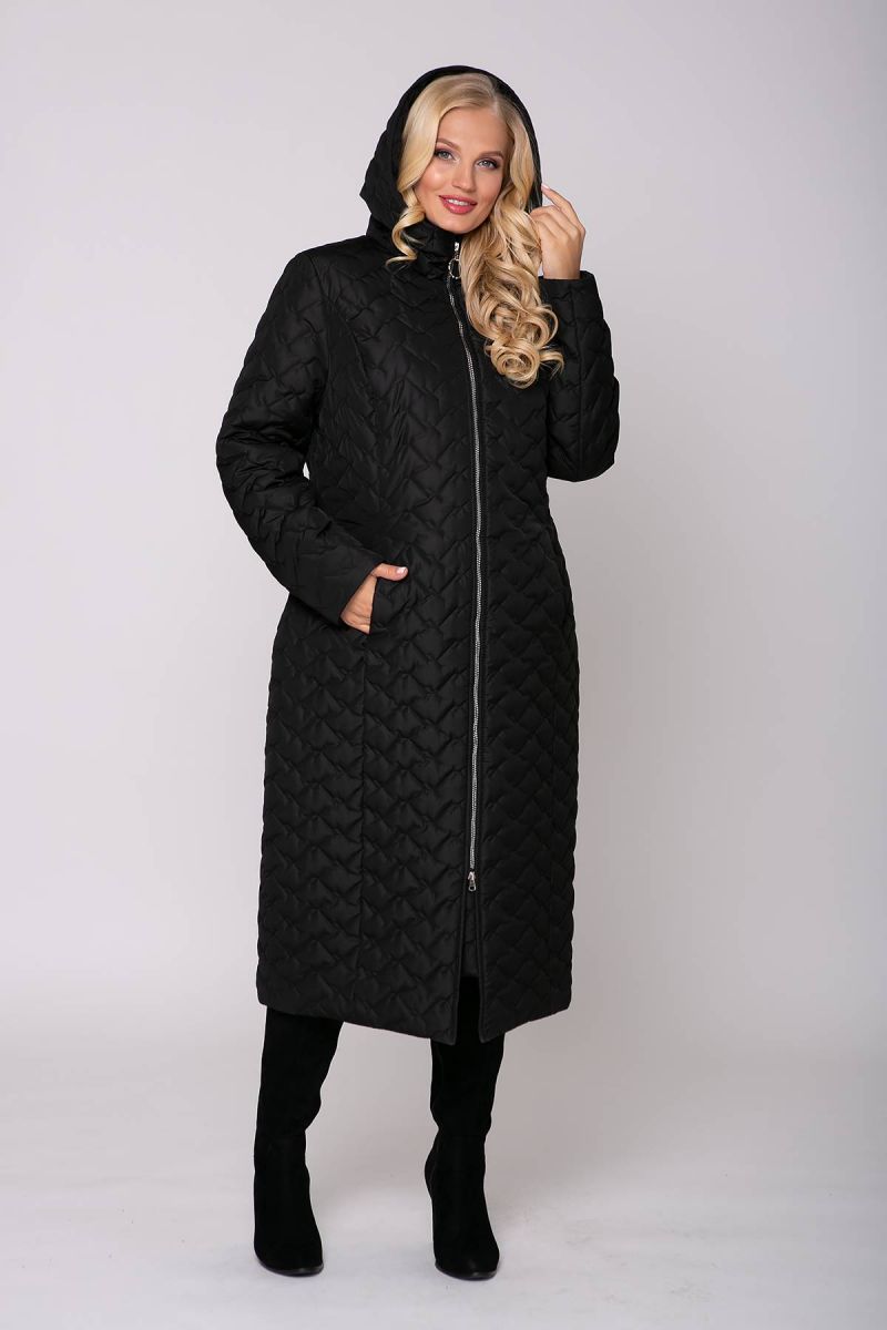 Стеганое пальто с капюшоном ЭЛИН черное Демисезонное 00-133691 - Victorya-Shop.com