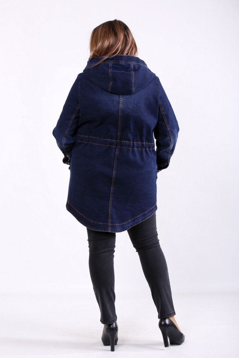 Темно-синяя длинная джинсовая куртка с капюшоном 00-133645 - Victorya-Shop.com