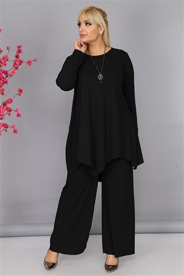 Женский костюм двойка черный из трикотажа доступен в цвете 000-576 - Victorya-Shop.com