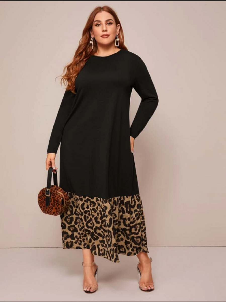 Женское платье большого размера Leopard Print Hem  000-392 - Victorya-Shop.com