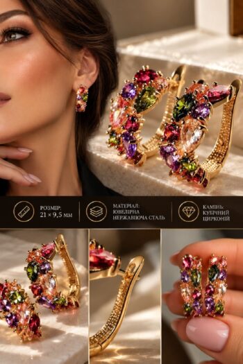 Розкішні сережки з кольоровим кубічним цирконієм. 000-750